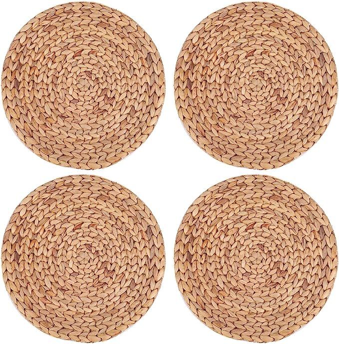 Yesland 4 Pack 11.8'' Rattan Tablemats - Natural Round Braided Water Hyacinth Weave Placemat - No... | Amazon (US)