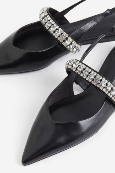 Rhinestone-detail slingbacks - Black - Ladies | H&M GB | H&M (UK, MY, IN, SG, PH, TW, HK)