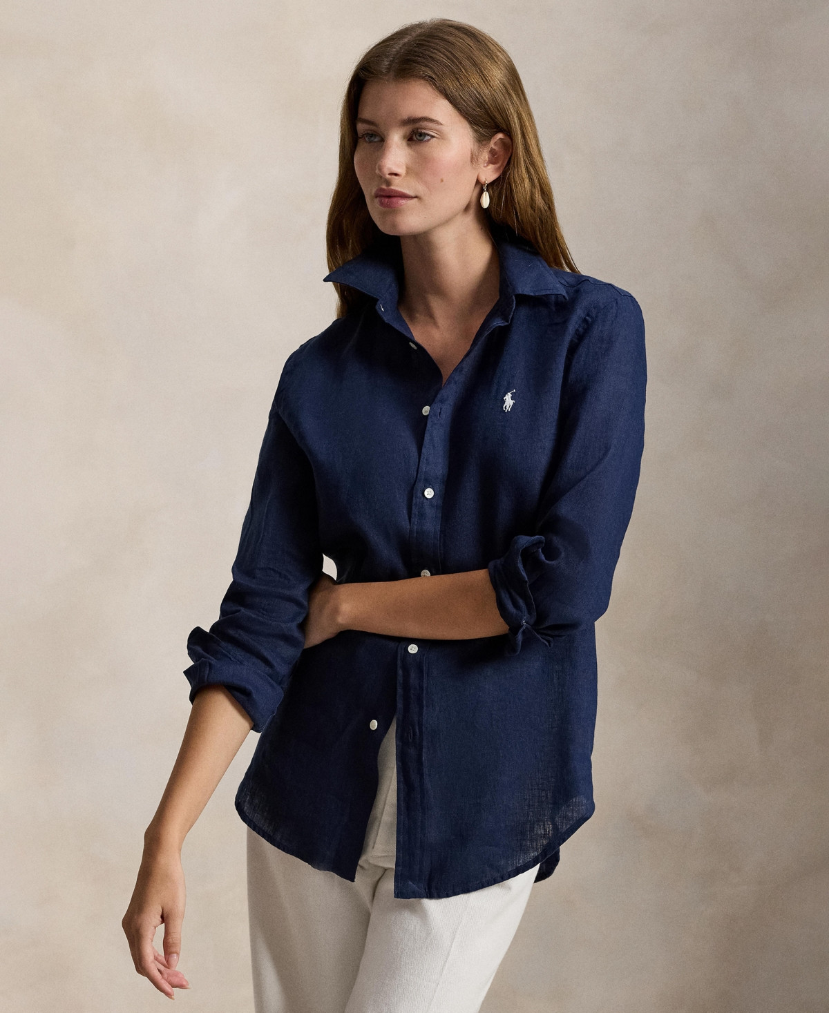 Polo Ralph Lauren Women's Classic-Fit 100% Linen Shirt - Tidal Navy | Macy's
