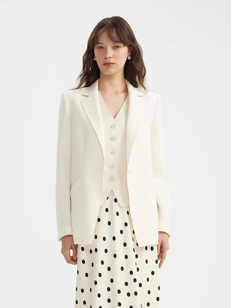 Worsted Wool One Button Women Blazer | GOELIA