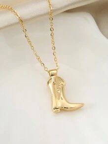 1pc Golden Cowboy Boot Pendant Necklace | SHEIN