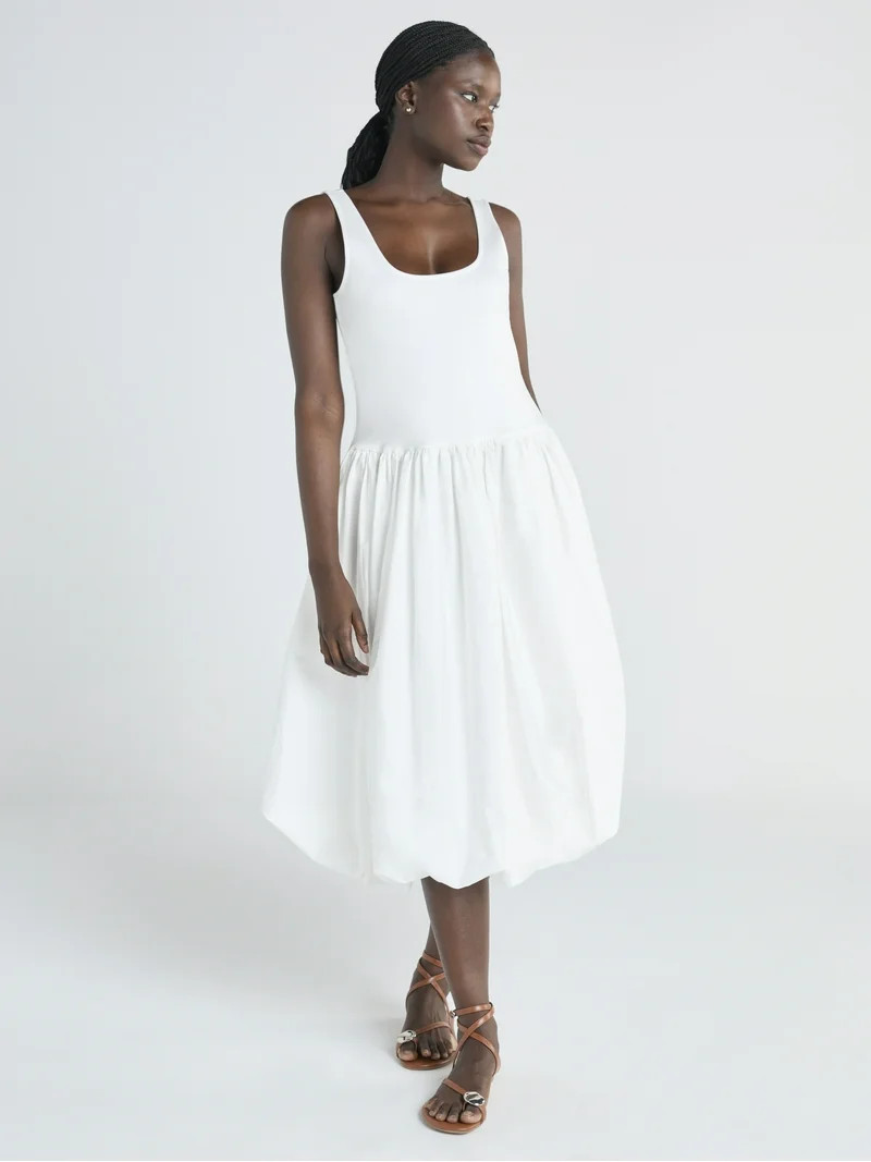 Scoop Women’s and Women's Plus Mixed Media Bubble Hem Midi Dress, Sizes XS-4X | Walmart (US)
