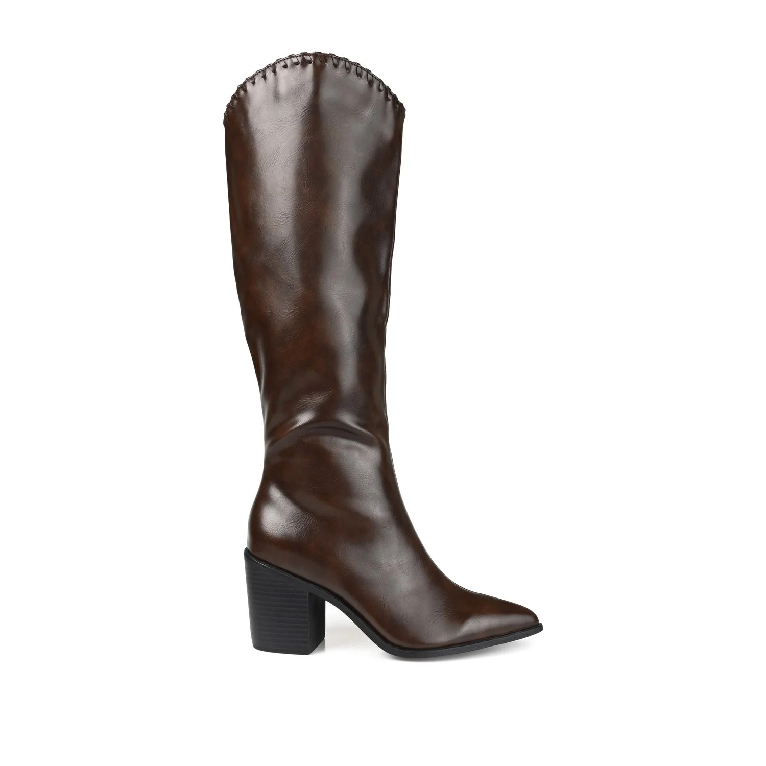 DARIA COWGIRL BOOTS IN WIDE CALF - Brown PU | Journee Collection
