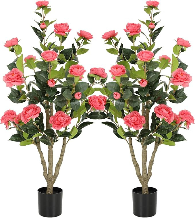Bellacat 3ft Artificial Camellia Tree with Lifelike Pink Flowers & Leaves, 36in Faux Camellia Pla... | Amazon (US)