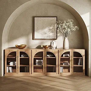 BELLEZE Set of 3 Modular Sideboard with Arched Glass Door, 97'' Accent Display Buffet Cabinet wit... | Amazon (US)