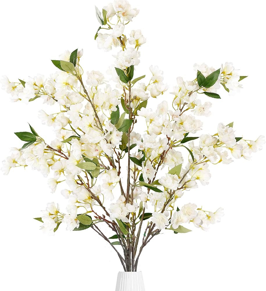 Sggvecsy Artificial Cherry Blossom Flowers 3 Pcs Faux Cherry Blossom Stems Faux Silk Cherry Bloss... | Amazon (US)