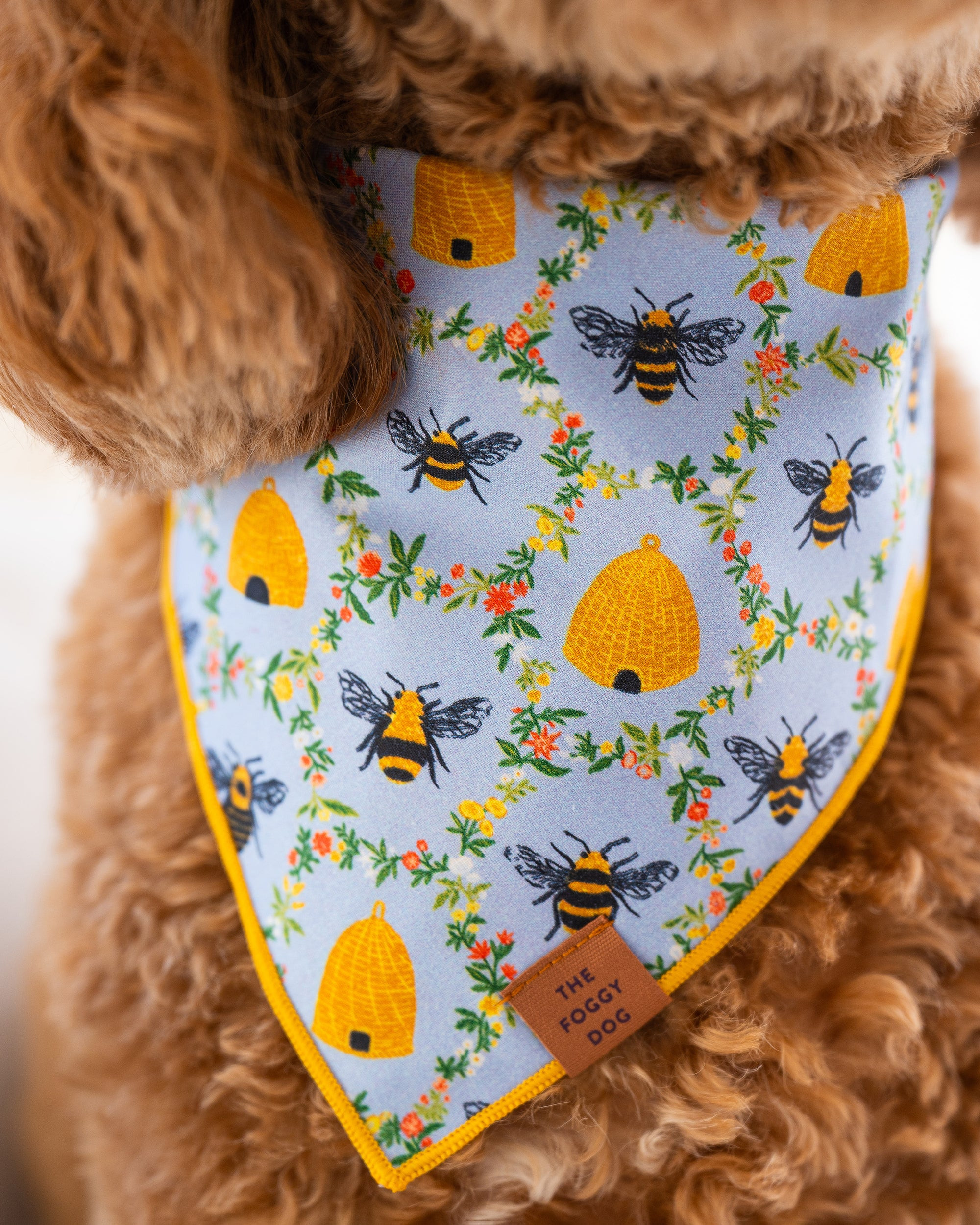 PF x The Foggy Dog Sweet Bee - Dog Bandana - Soft Blue | Printfresh