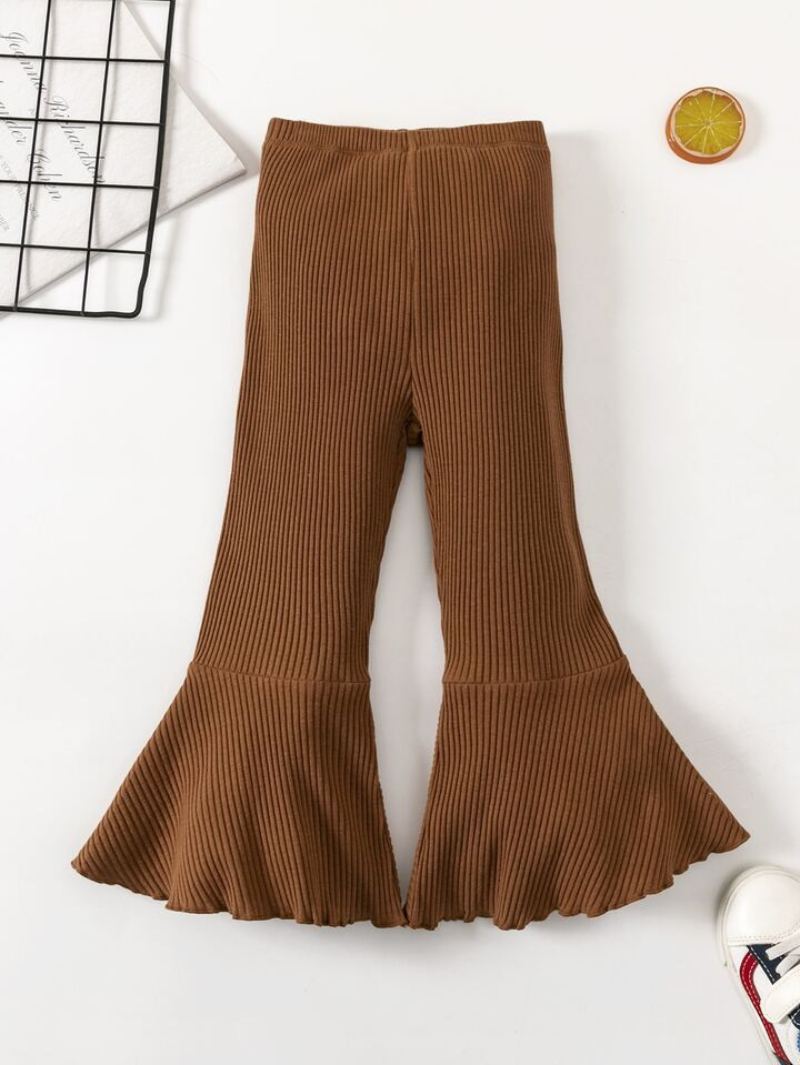 SHEIN Kids FANZEY Toddler Girls Ribbed Flared Leg Pants | SHEIN