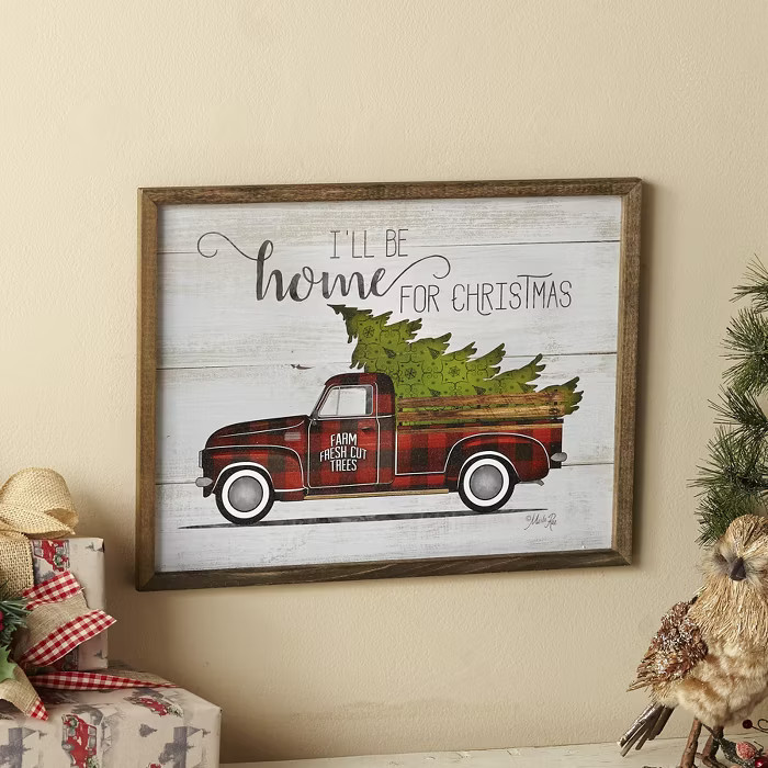 Lakeside Red and Black Plaid Christmas Tree Truck Wall Art for Indoor Holiday Decor | Target