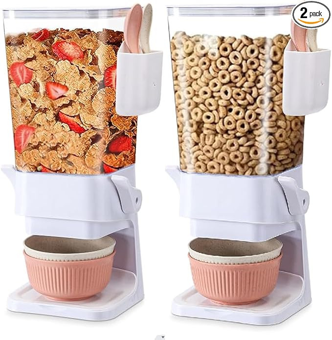 Cereal Dispenser Countertop 2 Pack with Bowls Spoons Cutlery Box,5.5 QT Dry Food Dispenser Snack ... | Amazon (US)