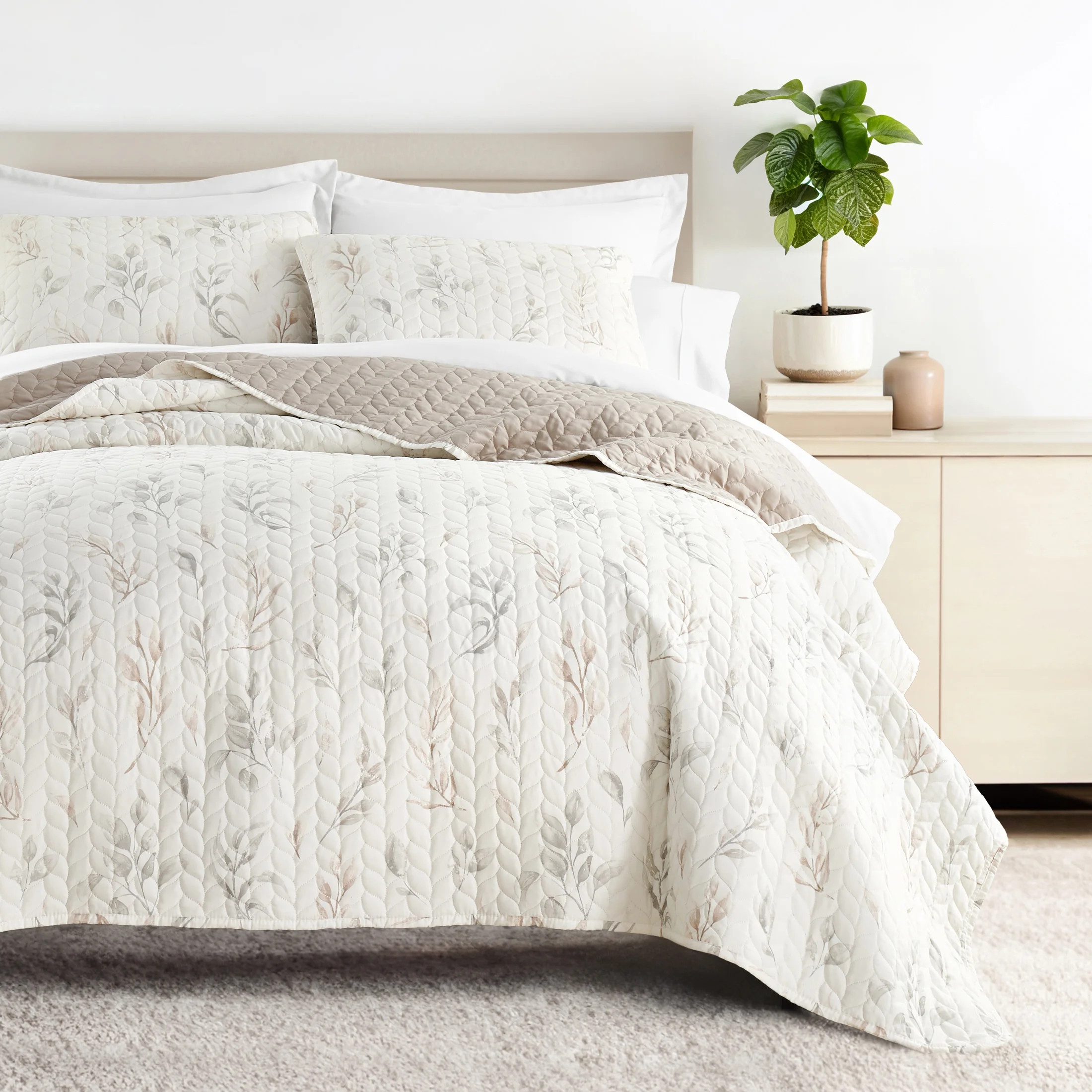 Ultra Soft Lightweight Quilt Sets in Watercolor Leaves Latte for Twin/TwinXL Bedding by Comfort C... | Walmart (US)