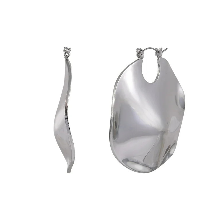 Time and Tru Women's Wavy Silvertone Click It Earrings | Walmart (US)