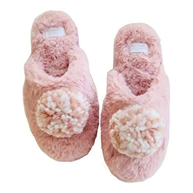 Women's Faux Fur Pom-Pom Scuff Slippers, 8-9 - Walmart.com | Walmart (US)