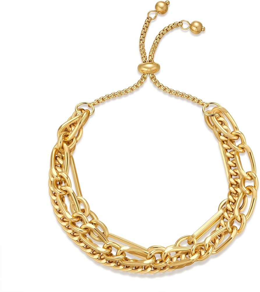 14K Gold Bracelets for Women Adjustable Slider Bracelet Bangle Bracelets for Women Trendy Chain B... | Amazon (US)