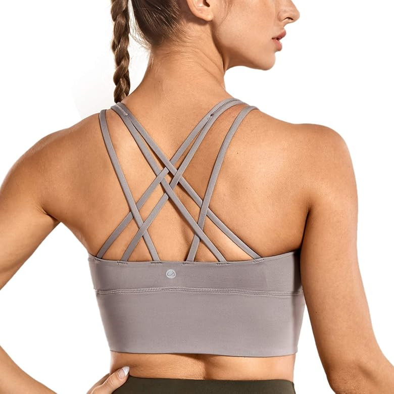 Strappy Sports Bras for Women Longline Wirefree Padded Medium Support Yoga Bra Top | Amazon (US)