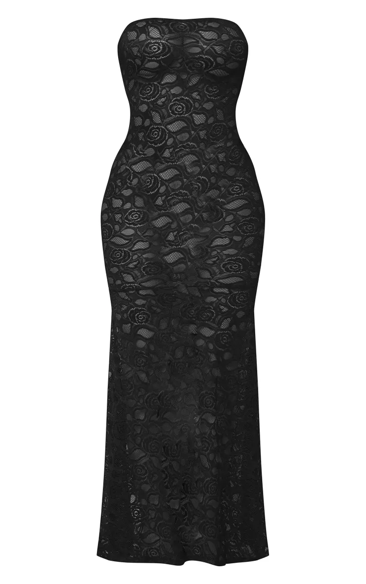 Sheer Lace Bandeau Maxi Dress