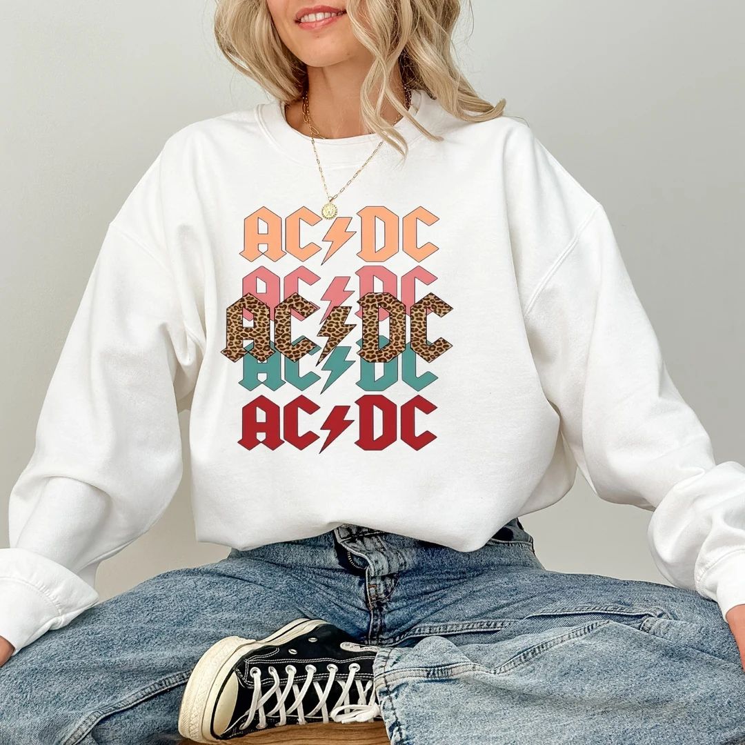 Retro ACDC Rock Band Sweatshirt, Nostalgic Thunderstruck Rock and Roll Clothing, Classic Back in ... | Etsy (US)