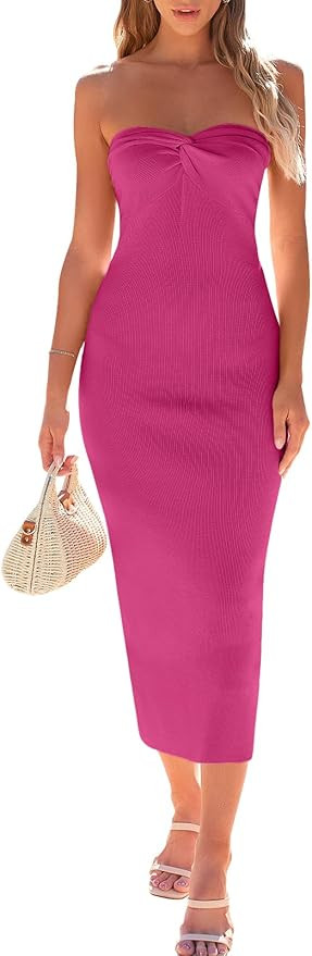 LILLUSORY Knitted Dresses Twisted Front Bodycon Dress with Back Slit | Amazon (US)