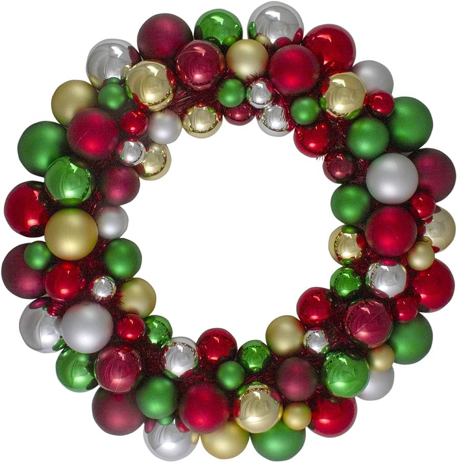 Northlight Traditional Colors 2-Finish Shatterproof Ball Christmas Wreath, 24-Inch | Amazon (US)