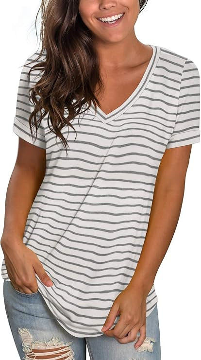 Sieanear Womens Tops Summer Short Sleeve V Neck T Shirts Casual | Amazon (US)