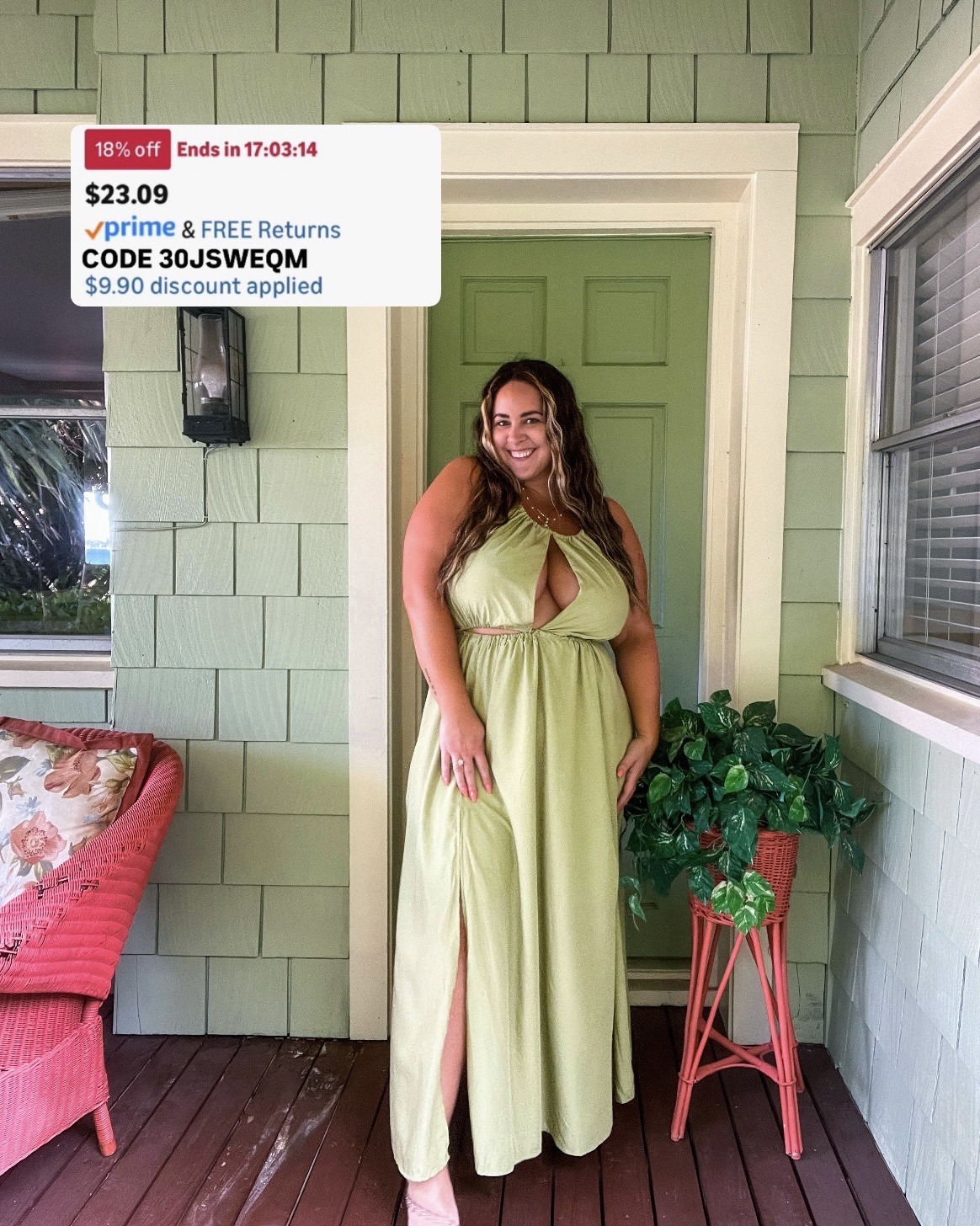 Green dress - size XL 
shown with tape

Pink dress - size XXL 
BRA FREE

Promo codes are entered are on the check out screen where you select payment method. 

Codes & coupons only work for a limited time! If you get an error, it may have maxed the color/size you selected.. so try another one. Sometimes it helps to check out one item at a time! 

SCREENSHOT TO EASILY COPY/PASTE PROMO CODE AT CHECKOUT!

#LTKMidsize #LTKSaleAlert #LTKPlusSize