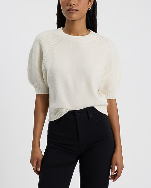 Crew Neck Short Puff Sleeve Sweater | Express