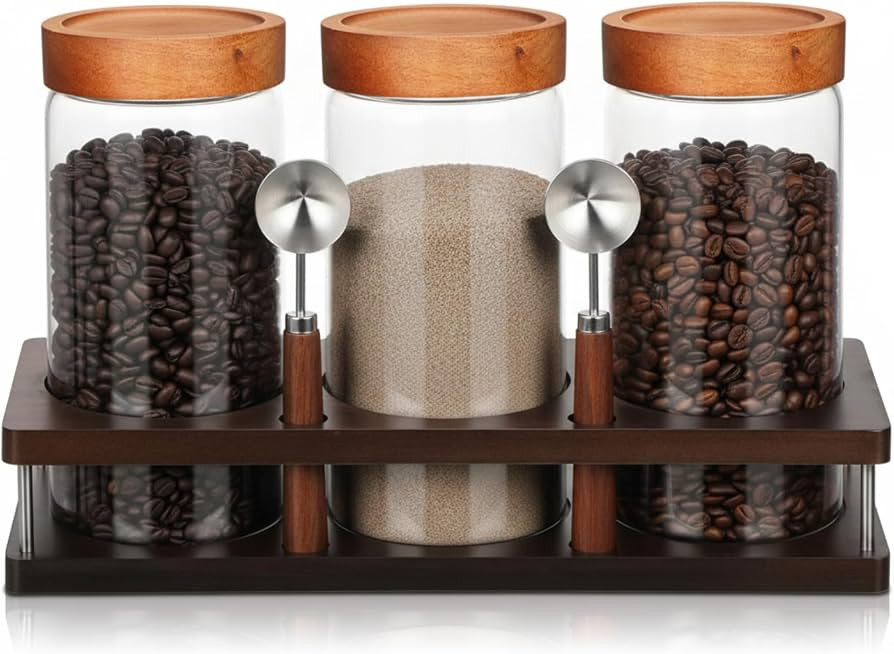 Suclain 3 Pcs 44 oz Glass Coffee Grounds Container with Shelf Glass Coffee Bean Storage Canisters... | Amazon (US)