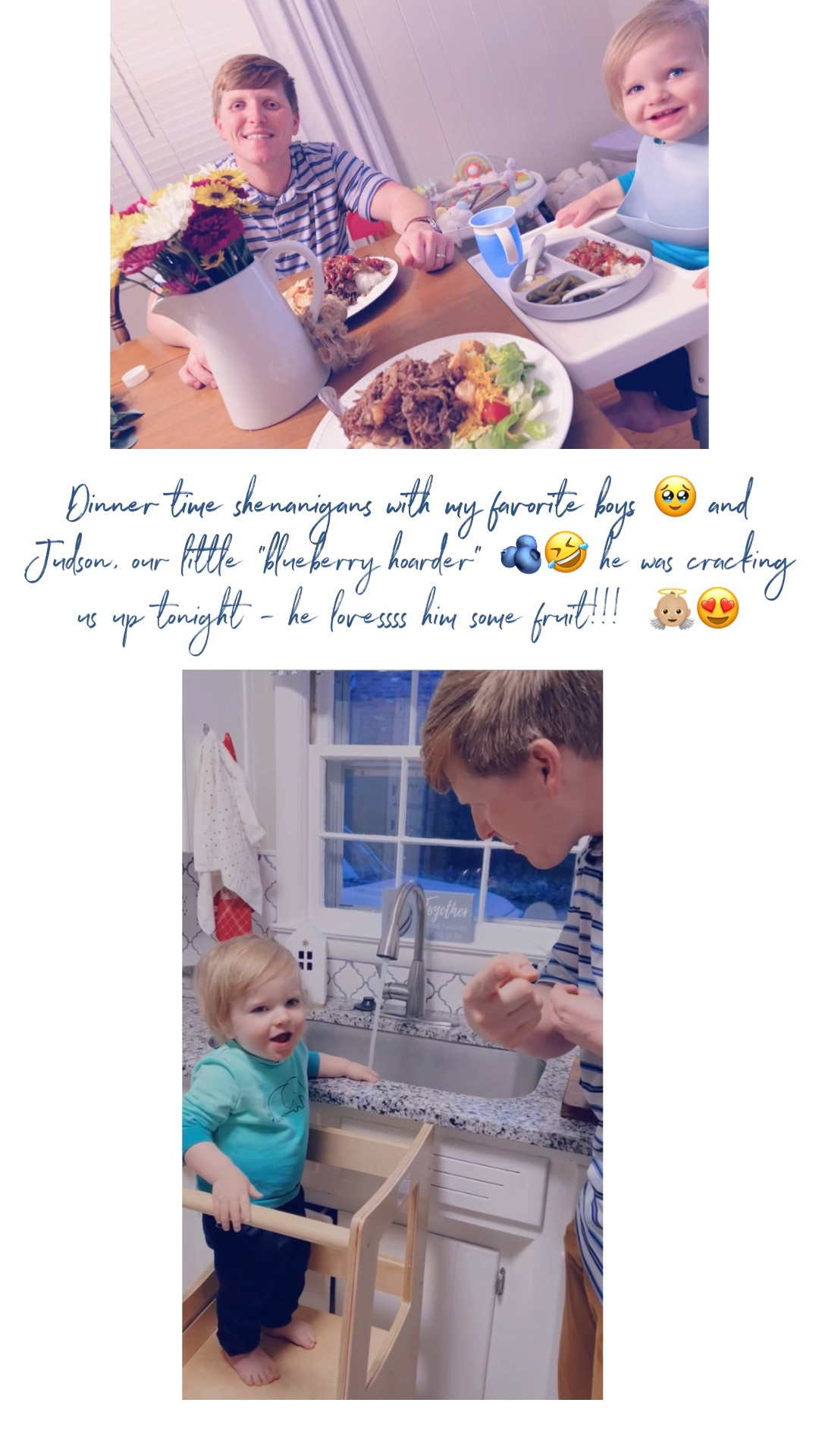 Dinner time shenanigans with my favorite boys 🥹 and Judson, our little "blueberry hoarder" 🫐🤣 he was cracking us up tonight - he lovessss him some fruit!!!  👼🏼😍

#LTKbaby #LTKhome #LTKfamily
