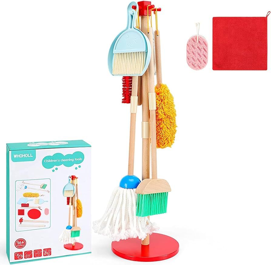 WHOHOLL Kids Cleaning Set, 9Pcs Wooden Toddler Cleaning Set for Pretend Play, Kids Broom Set for ... | Amazon (CA)