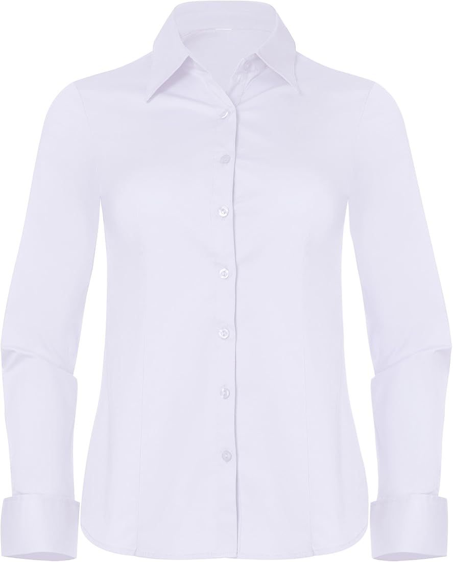 PIER 17 Button Down Shirts for Women, Fitted Long Sleeve Tailored Work Office Blouse | Amazon (US)