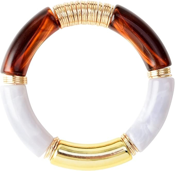 Bamboo Tube Bangles Bracelet Chunky Curved Stacking Clear Acrylic Colorful Beads Stretchable Frie... | Amazon (US)