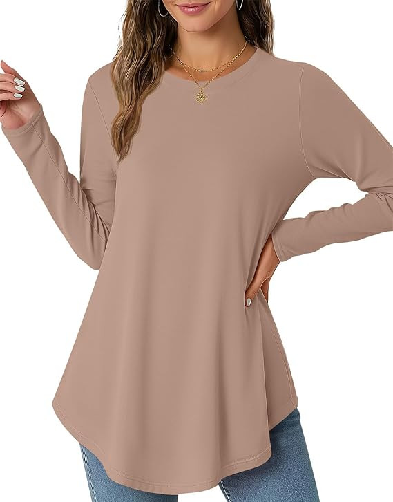 JUSTFASHIONNOW Womens Long Sleeve Shirts Crew Neck Casual Basic Blouse Flowy Loose Tunic Tops Fal... | Amazon (US)