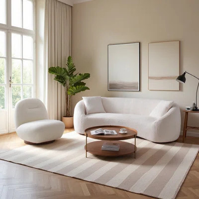 Modern Upholstered Boucle 2-piece Sofa Set, 4-seater With 360° Swivel Accent Chair | Wayfair North America