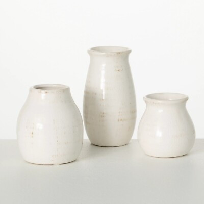 Sullivans Set of 3 Petite Ceramic Vases: Heights of 3", 4.5", and 5.5", in White | eBay US