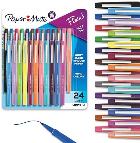 Paper Mate Flair Felt Tip Pens, Medium Point, Assorted Colors, 24 Count - Home, Office, Back to S... | Amazon (US)