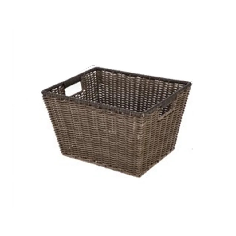 Better Homes & Gardens Large Poly Rattan Decorative Storage Basket with Handles, 14 in x 11 in x ... | Walmart (US)