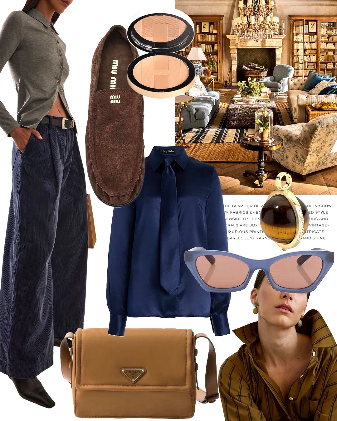 A lot of my fall inspiration comes in the form of creating a palette around familiar pieces. This week it’s a blue and brown story stemming from the Ralph Lauren Home Rue Boheme Collection. I’m especially drawn to a deep, rich blue which is pretty new for me meaning I’ll most likely be purchasing a piece or two to create some fresh looks.

The key to the richness of this palette lies in the varying textures that bring depth and visual interest to each outfit. Consider matte suede loafers paired with lustrous silk blouses, creating a beautiful contrast between smooth and textured surfaces. Even the blue pants above come to life when rendered in soft corduroy, adding dimension that makes the color look more interesting.

These earthy browns ground the vibrant blue perfectly, think cognac leather boots or chocolate cashmere sweaters. The interplay between warm and cool tones creates a harmony that feels right for fall.

I’d finish up with a Devon Woodhill shimmering tigers-eye pendant that serves as an intentional polishing touch. The warm brown striations add just the right amount of luxurious detail to tie everything together with effortless elegance.

#LTKSeasonal #LTKStyleTip #LTKShoeCrush