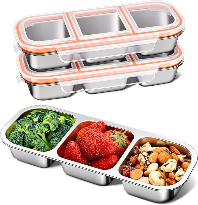 3 Pack Stainless Steel Snack Containers for Kids & Adults - Leek Proof Metal Bento Lunch Box with... | Amazon (US)