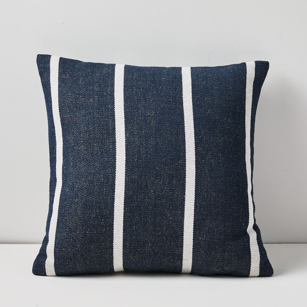 Outdoor Simple Stripe Pillow, 24"x24", Midnight | West Elm (US)