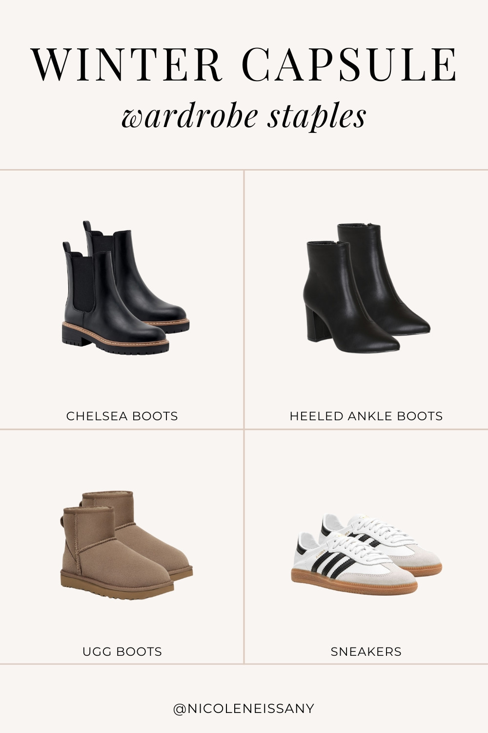 2024 Winter capsule wardrobe staple shoes

| Winter capsule wardrobe staples, winter capsule wardrobe essentials, womens winter fashion outfits, winter outfits, winter outfit, winter fashion, winter fashion trends, winter fashion staples, winter fashion essentials, must have winter staples, must have winter essentials, winter footwear, winter boots, ugg boots, chelsea boots, heeled ankle boots, adidas samba decon sneakers, adidas sambas, H&M, Revolve, Lulus, Abercrombie, Amazon fashion


#liketkit 

#LTKFindsUnder100 #LTKFindsUnder50 #LTKTravel #LTKParties #LTKShoeCrush #LTKStyleTip #LTKSeasonal #LTKSaleAlert