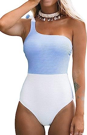 CUPSHE Women's One Piece Swimsuit Color Block One Shoulder Bowknot Bathing Suit | Amazon (US)