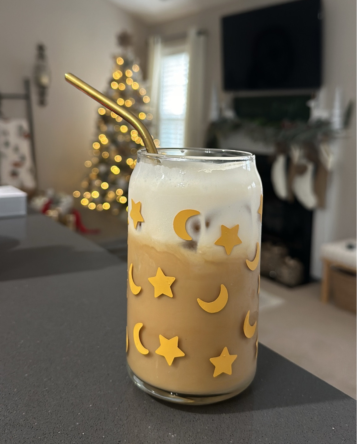 Gold Moon and Star Glass Can Tumbler, 16oz | Christmas Iced Coffee Glass | Moon and Star Coffee Mugs | Christmas Coffee Mugs | Zodiac Gifts

#LTKHoliday #LTKSeasonal #LTKGiftGuide