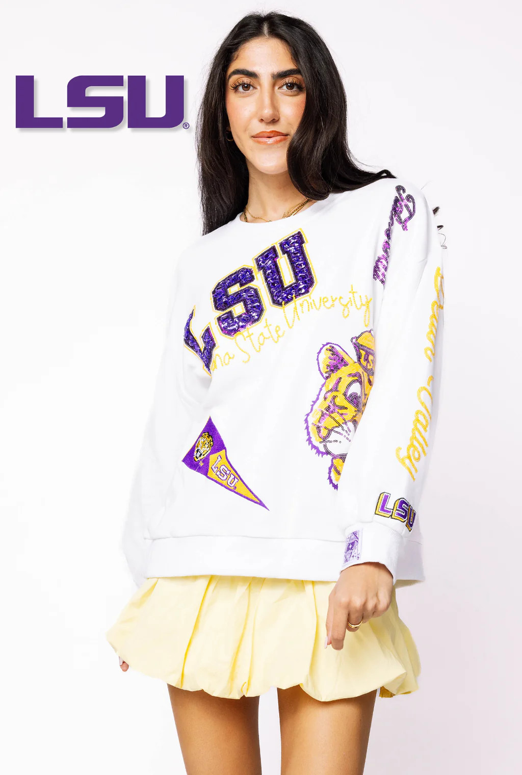 Licensed LSU Big Icons Scattered All Over Sweatshirt | Queen of Sparkles