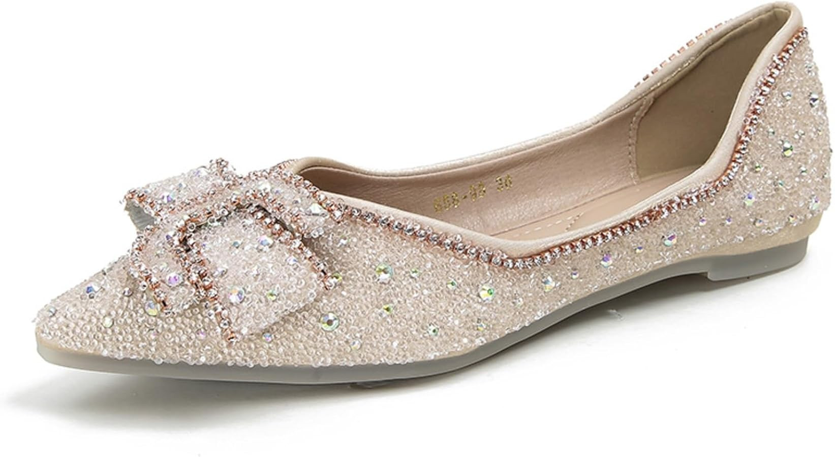 Women's Pointed Rhinestone Flat Shoes Glitter Flowers Wedding Comfortable Dress Shoes | Amazon (US)