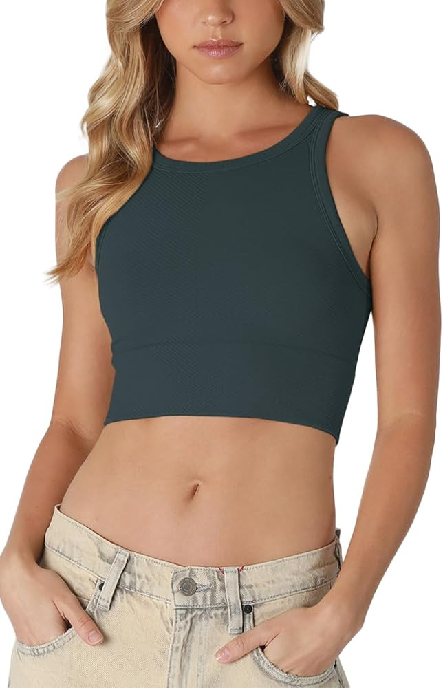 NIKIBIKI Women Seamless Chevron High Neck Crop Top, Made in U.S.A, One Size | Amazon (US)