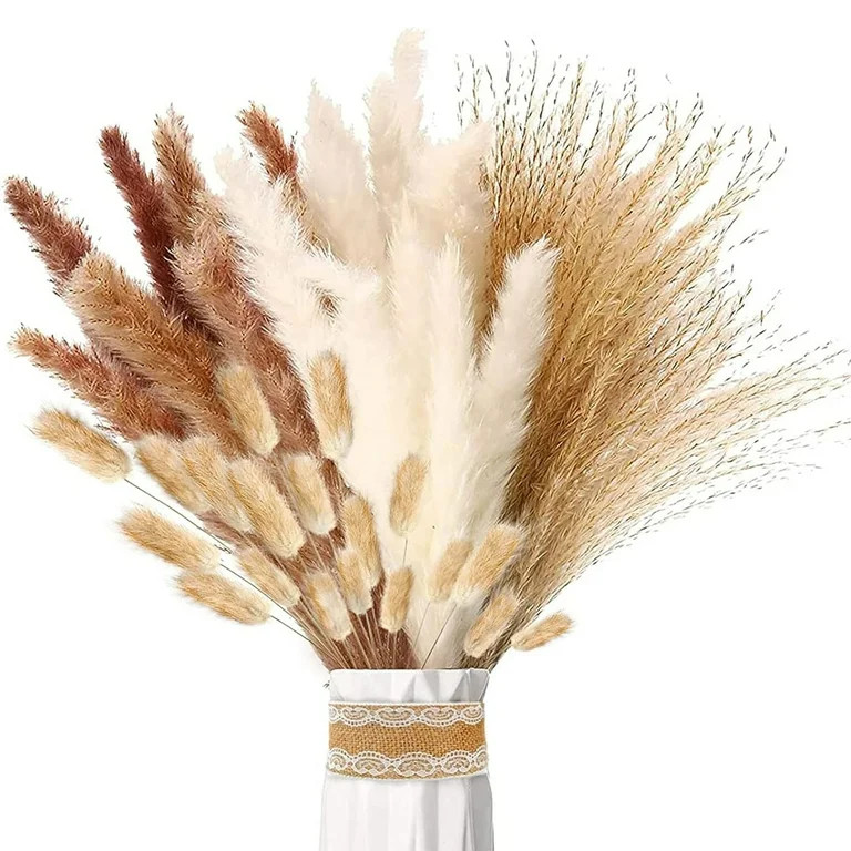 Tripumer 75Pcs Natural Dried Pampas Grass Bouquet 17 Inch Bohemian Flower Arrangement Home Decor ... | Walmart (US)