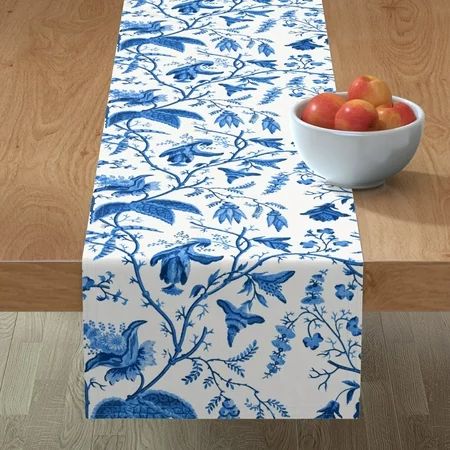 Table Runner Chinoiserie Blue And White Chintz Floral Cotton Sateen | Walmart (US)