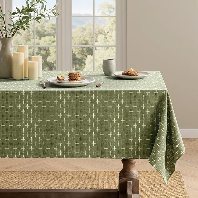 MIULEE Sage Green Linen Table Cloth Rectangle Tablecloth Waterproof Spring Spillproof Cross-Star ... | Amazon (US)