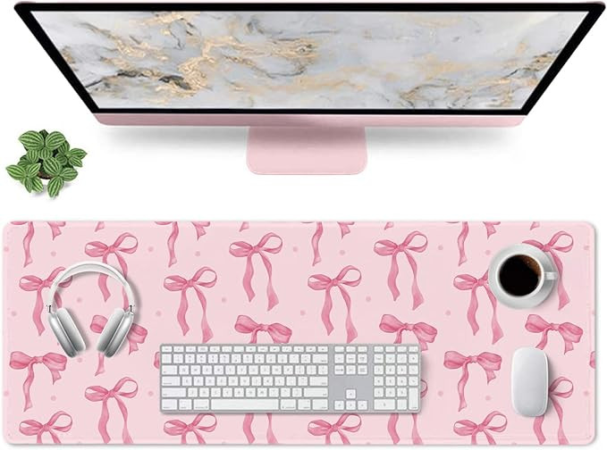 Pink Desk Mat, Pink Mouse Pad with Bows Computer Mat Desk Accessories, Large Gaming Keyboard and ... | Amazon (US)