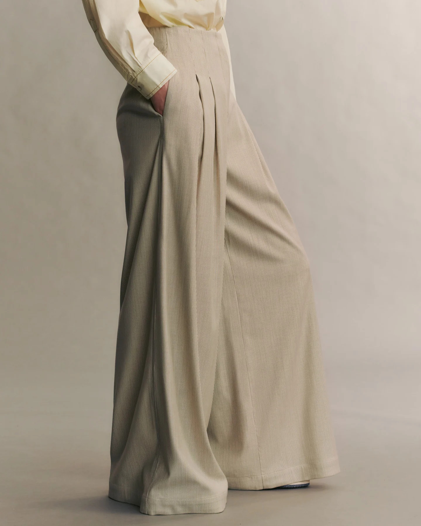 Drew Pant in railroad ticked suiting | TWP